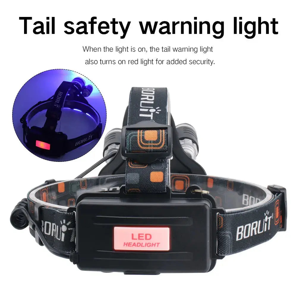 BORUiT RJ-3000 390nm UV LED Headlamp Type-C Rechargeable Super Bright Headlight Waterproof Head Torch Camping Fishing Lantern NewGen Gadgets