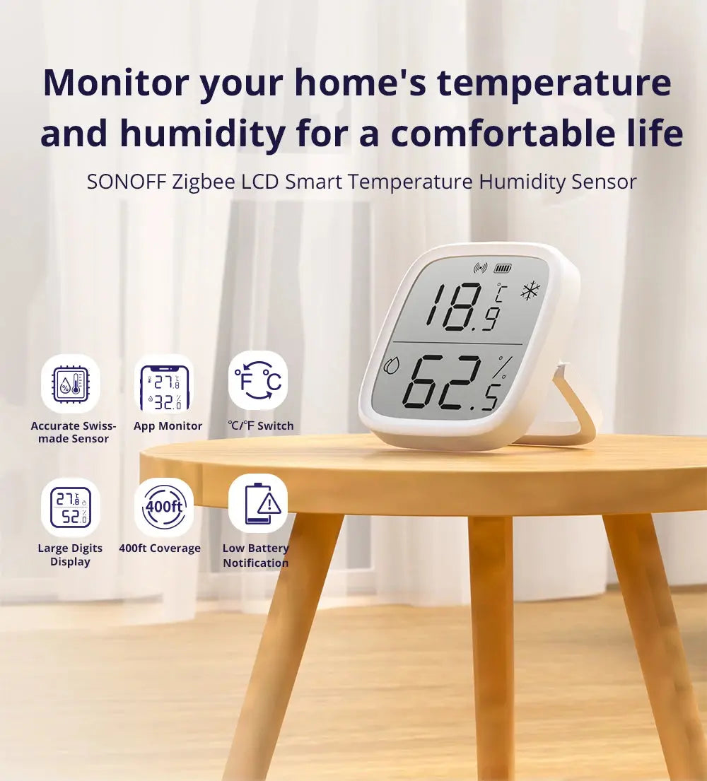 SONOFF SNZB-02D Zigbee 3.0 Humidity Temperature Sensor LCD Screen Ewelink APP Smart Home Real-time Monitoring Alexa Google Home NewGen Gadgets