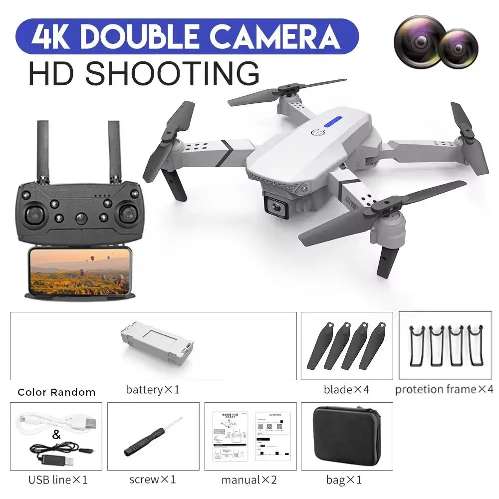 KBDFA 2025 E88 Professional Wide Angle RC Dron HD 4K Camera Mode Foldable Helicopter Aircraft Quadcopter Drone Kid Gift Toys NewGen Gadgets