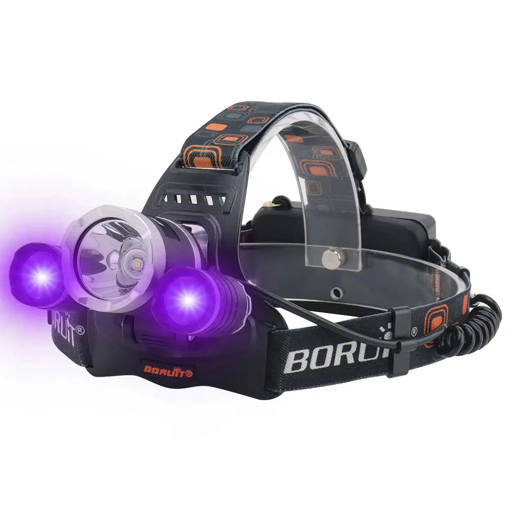 BORUiT RJ-3000 390nm UV LED Headlamp Type-C Rechargeable Super Bright Headlight Waterproof Head Torch Camping Fishing Lantern NewGen Gadgets