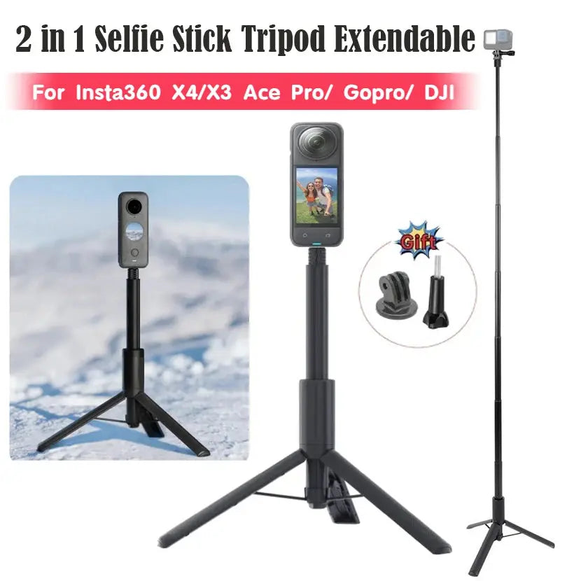 For Insta360 X4 2-in-1 Invisible Selfie Stick + Tripod Extendable For Insta360 X4 / X3 Ace Pro / Gopro 12 11 10 / DJI Action 4 3 NewGen Gadgets