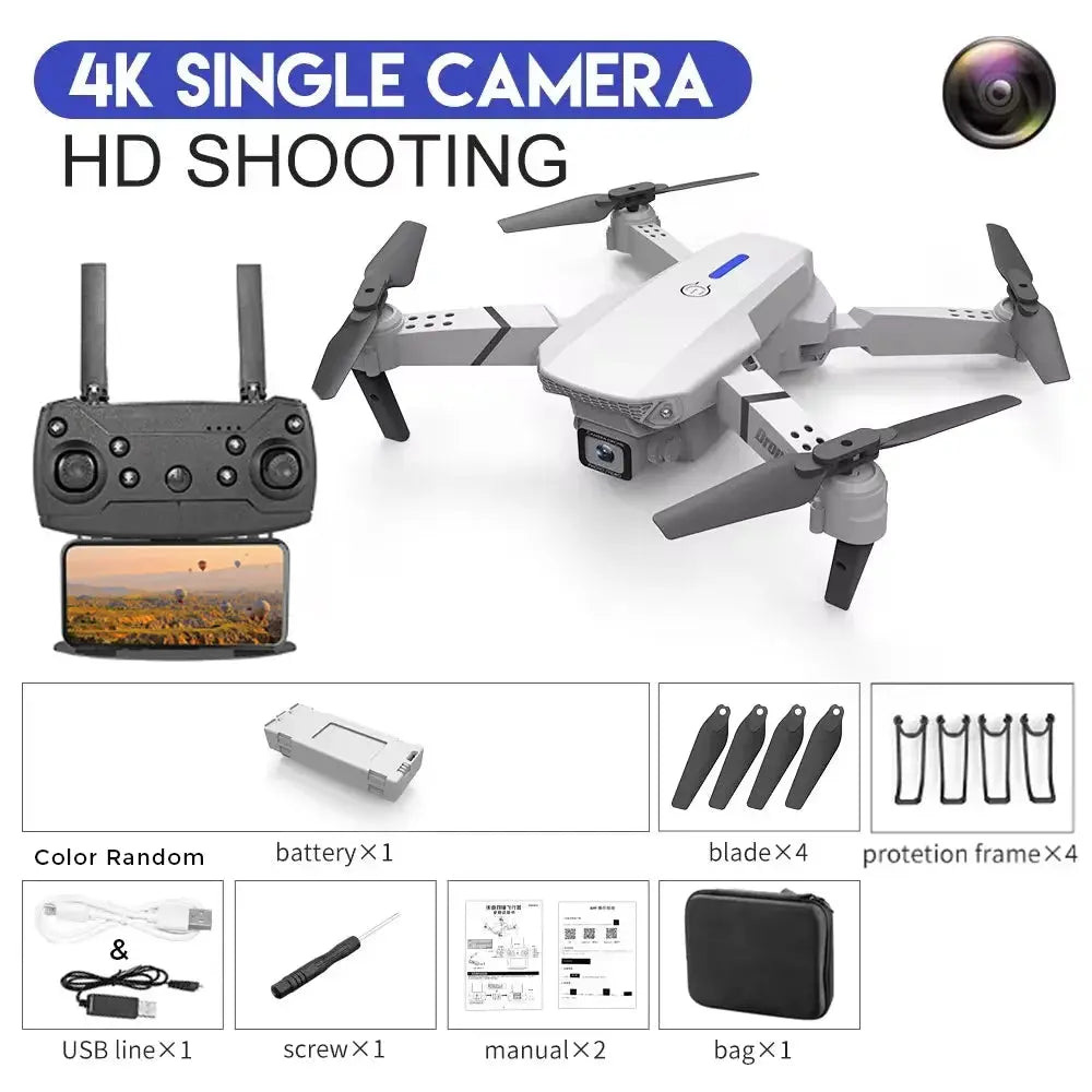 KBDFA 2025 E88 Professional Wide Angle RC Dron HD 4K Camera Mode Foldable Helicopter Aircraft Quadcopter Drone Kid Gift Toys NewGen Gadgets