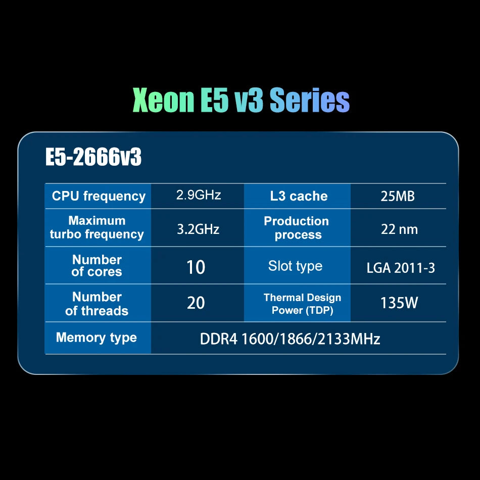 Xeon E5 2666 V3 2666V3 Processor SR1Y7 2.9Ghz 10 Core 135W LGA 2011-3 CPU