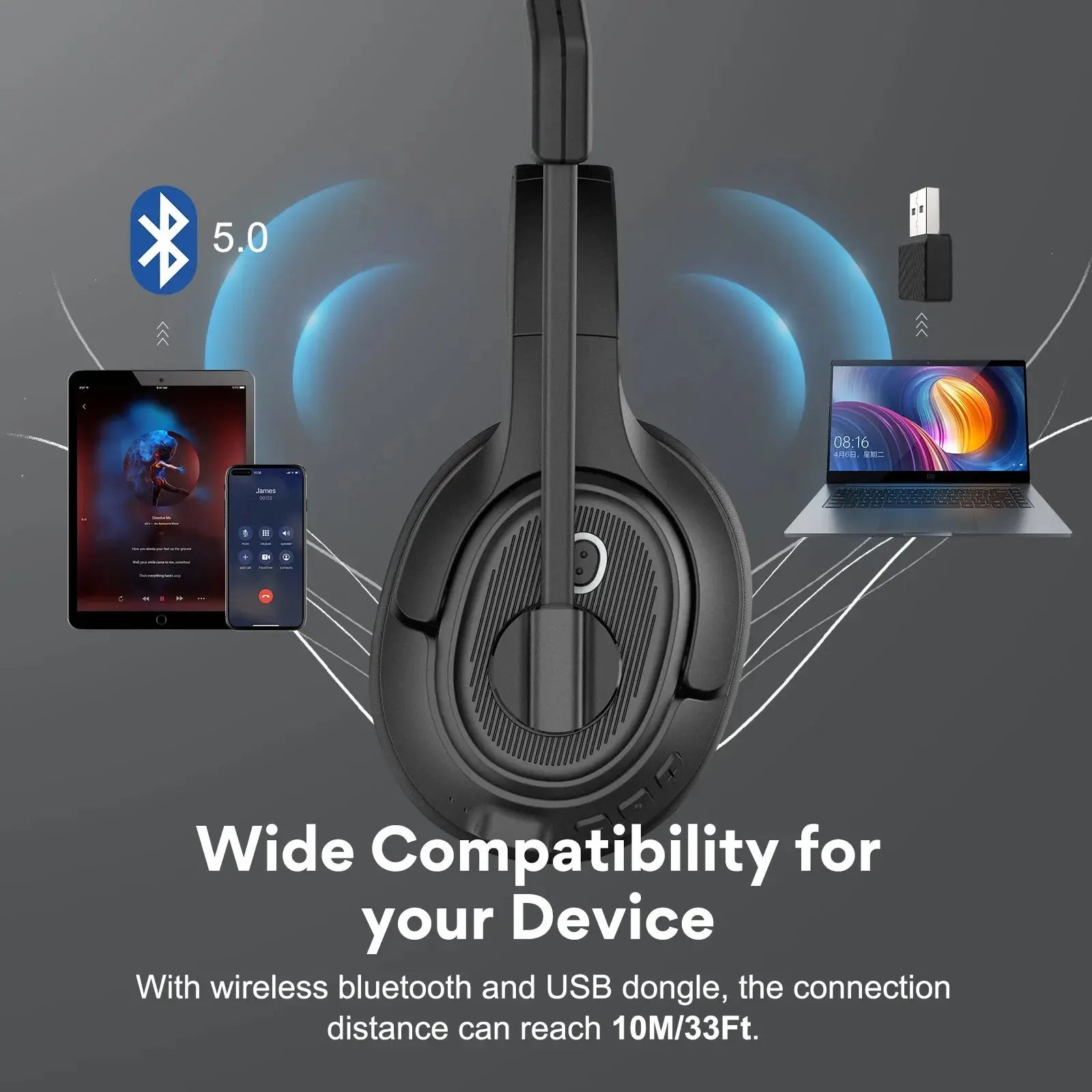 EKSA H6 Wireless Headphones Bluetooth 5.0 Office Headset with USB Dongle ENC Call Noise Cancelling Mic 30H Playtime For Computer NewGen Gadgets