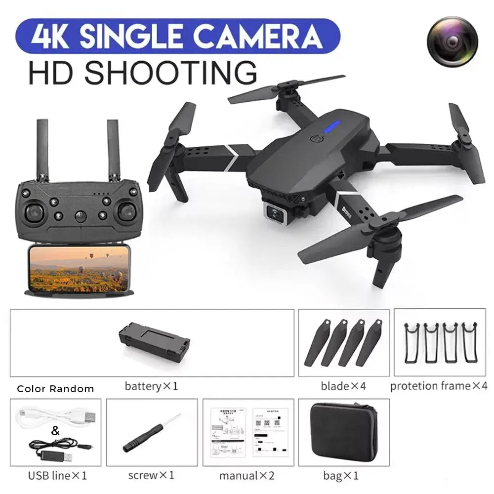 KBDFA 2025 E88 Professional Wide Angle RC Dron HD 4K Camera Mode Foldable Helicopter Aircraft Quadcopter Drone Kid Gift Toys NewGen Gadgets