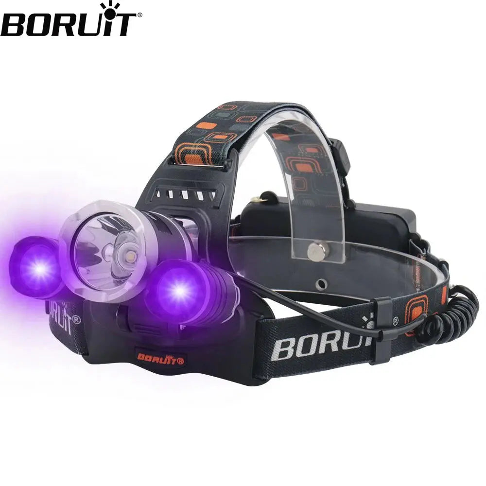 BORUiT RJ-3000 390nm UV LED Headlamp Type-C Rechargeable Super Bright Headlight Waterproof Head Torch Camping Fishing Lantern NewGen Gadgets