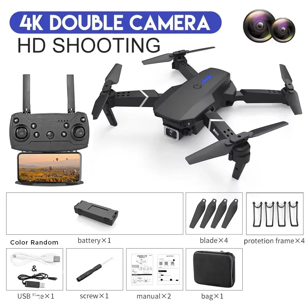 KBDFA 2025 E88 Professional Wide Angle RC Dron HD 4K Camera Mode Foldable Helicopter Aircraft Quadcopter Drone Kid Gift Toys NewGen Gadgets