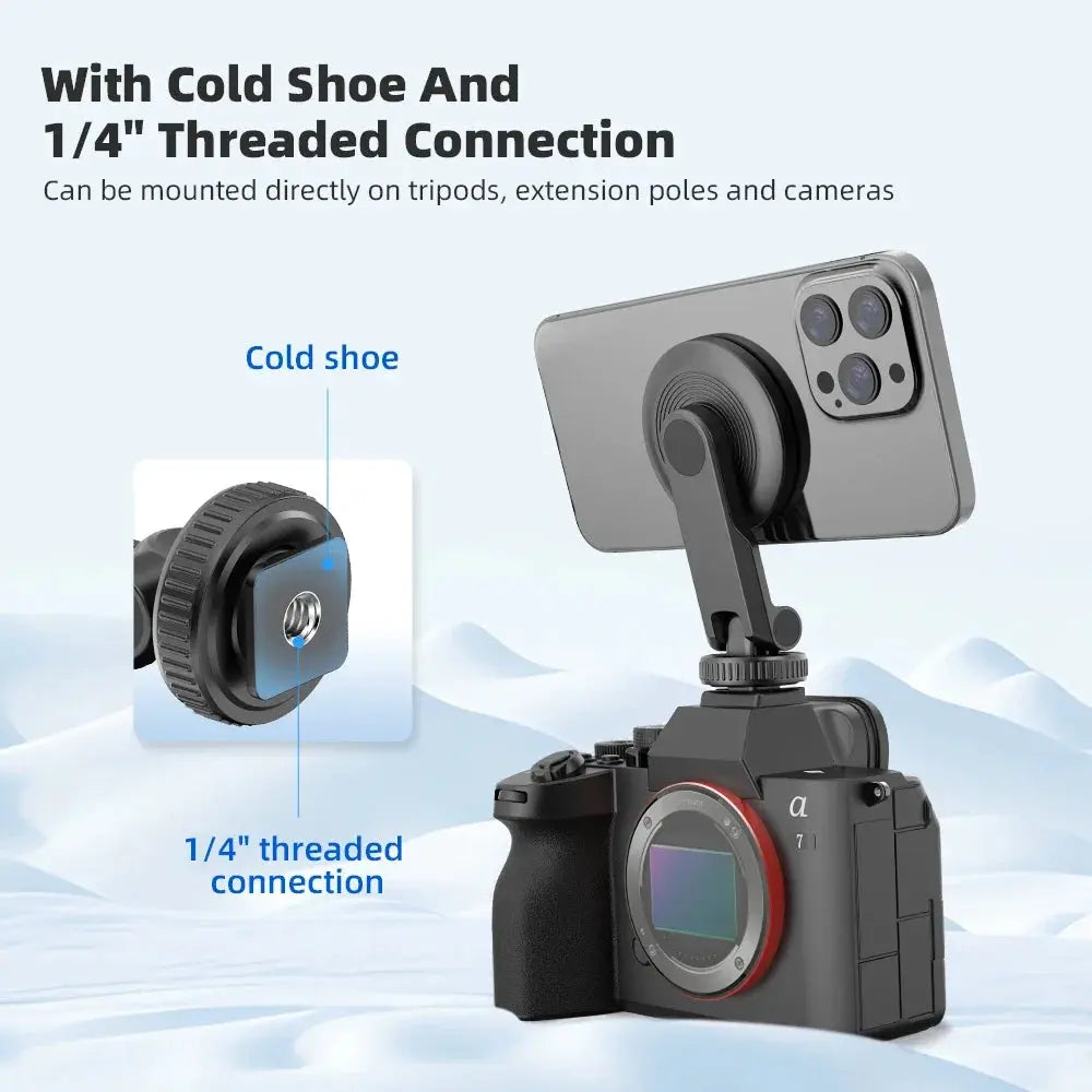 Flymile Magnetic Phone Holder Tripod Mount with 1/4" Cold Shoe for MagSafe iPhone 14 13 12 Series Camera Photographic  Accessory NewGen Gadgets