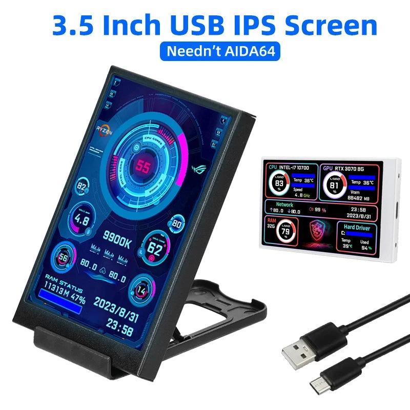 3.5 Inch IPS Type C Secondary Screen for Computer CPU GPU RAM HDD Display 320*480 USB LCD Monitor Freely AIDA64 Windows 10 11